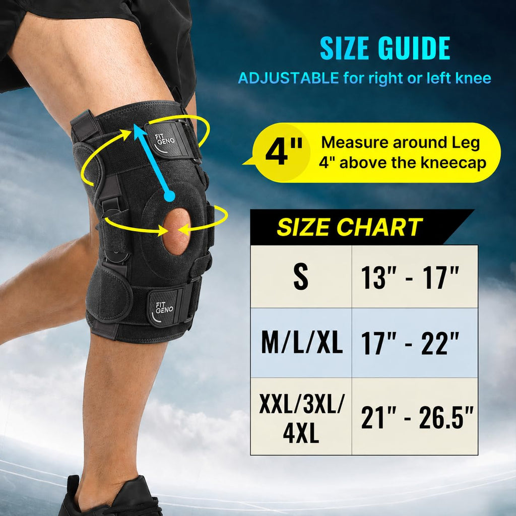 Hinged Knee Brace for Meniscus Tear: Adjustable Knee Support for Knee Pain w/Side Stabilizers & Hinges for Injury or