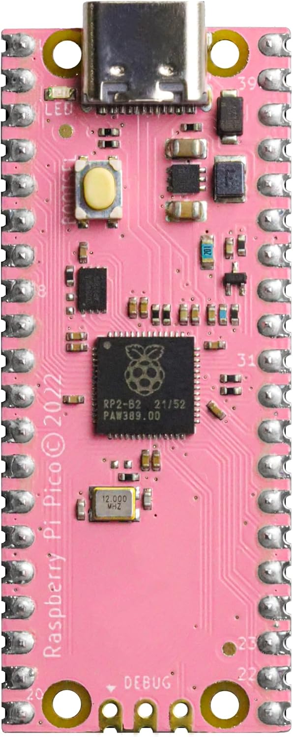 2Pack USB-C Pi Pico, Pre-soldered with Headers, ENIG Finish, Raspberry Pi Pico Compatible RP2040 Microcontroller Board, with 1 USB A-C Cable, Pink Color