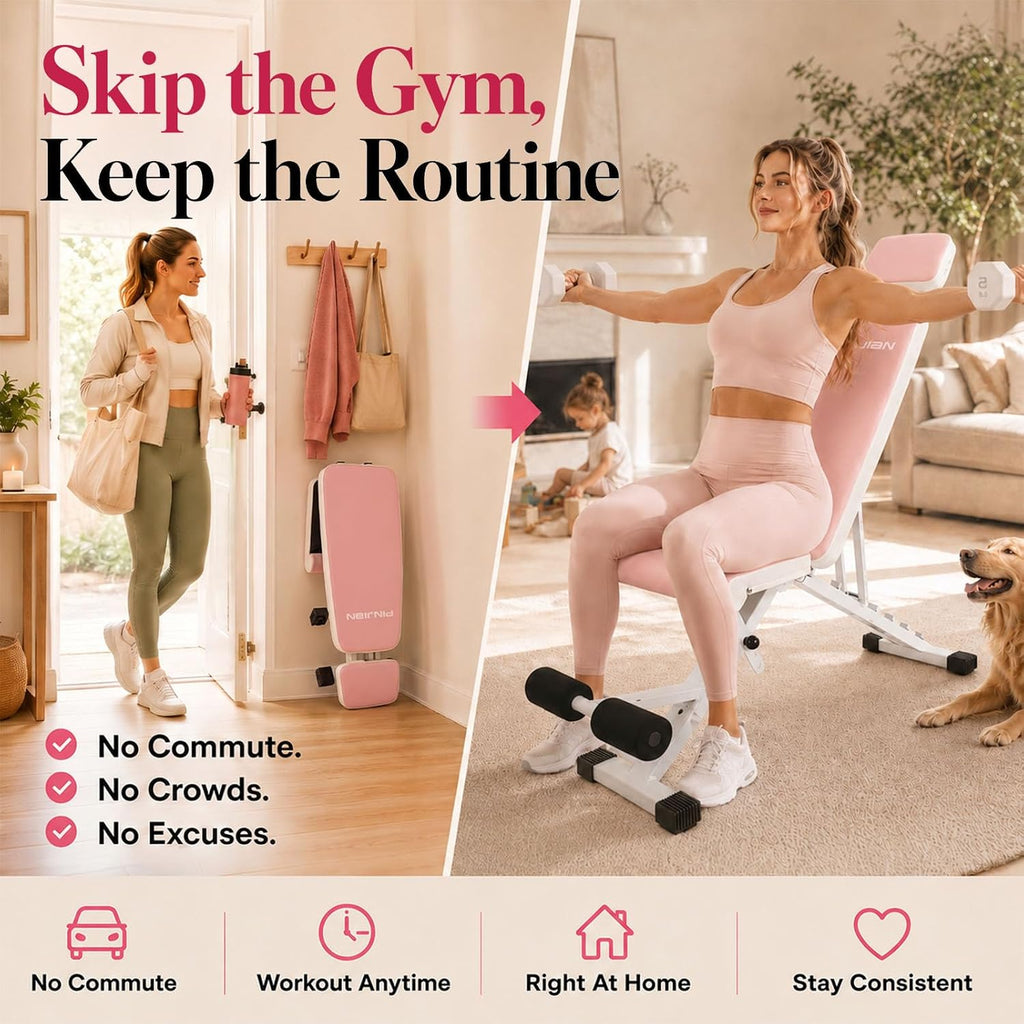 Adjustable Weight Bench, Foldable Workout Bench for Home Gym | Fast Folding & 7-Position Incline/Decline, Heavy Duty