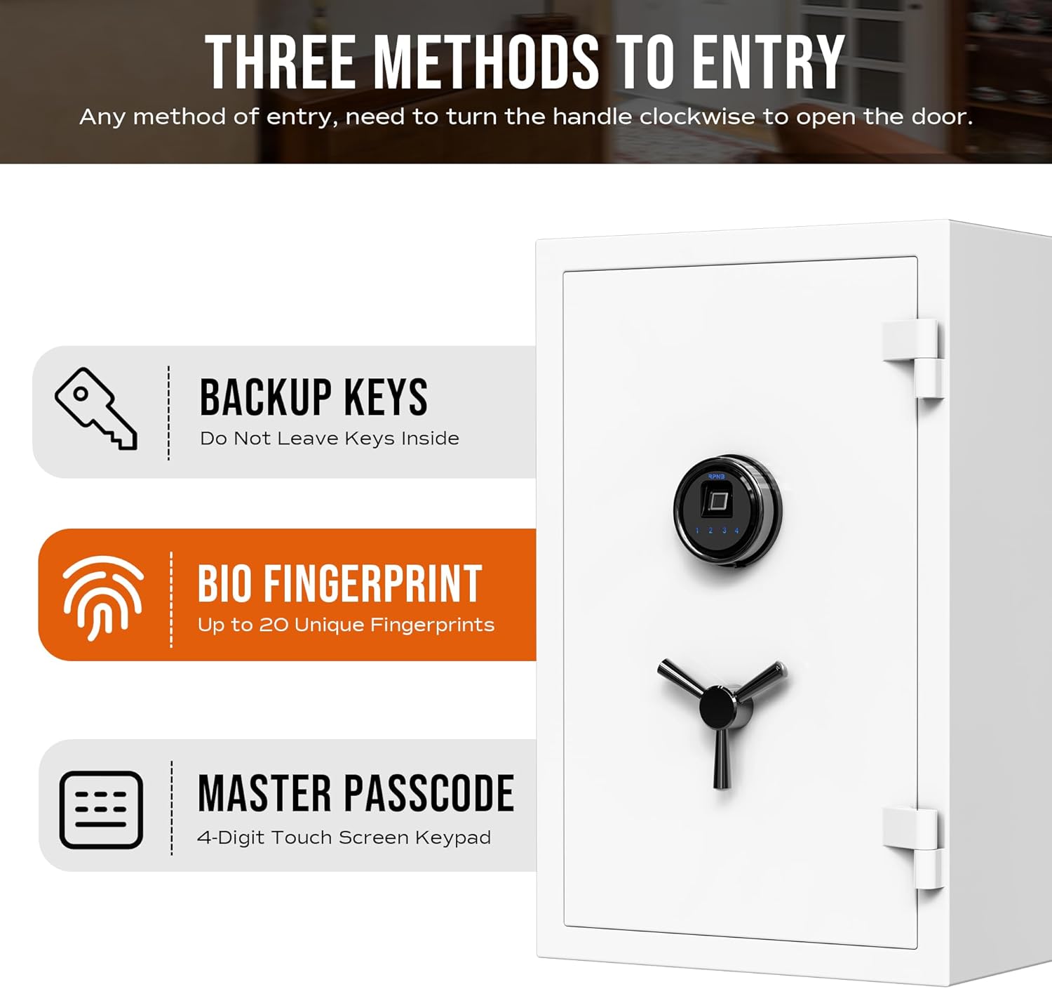 Deluxe Biometric Safe Box,Digital Fingerprint Fireproof Waterproof Safe with Touch Screen,Removable Shelf and 3 Spoke