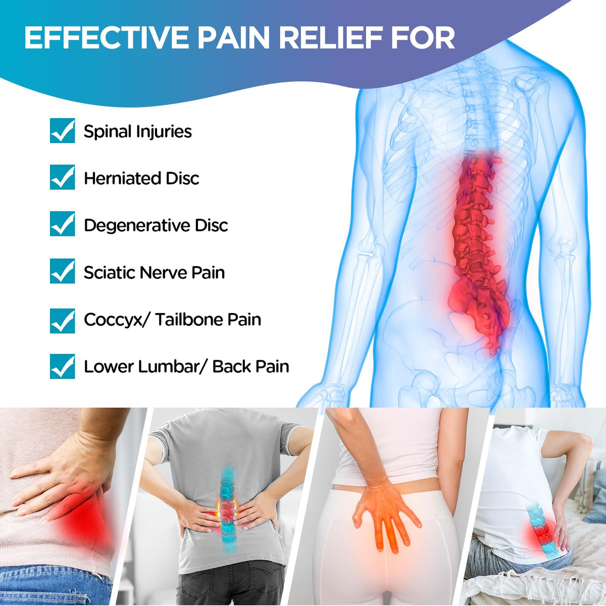 Ice Pack for Back Pain Relief, 2Pcs, Sciatica Brace Reusable Gel
