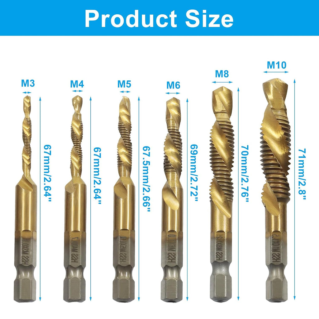 6-Piece Tap and Drill Set, M3, M4, M5, M6, M8, M10 Metric