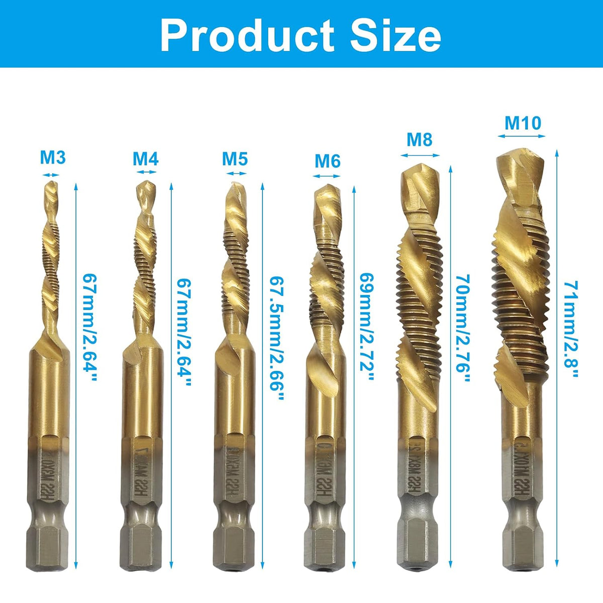 6-Piece Tap and Drill Set, M3, M4, M5, M6, M8, M10 Metric