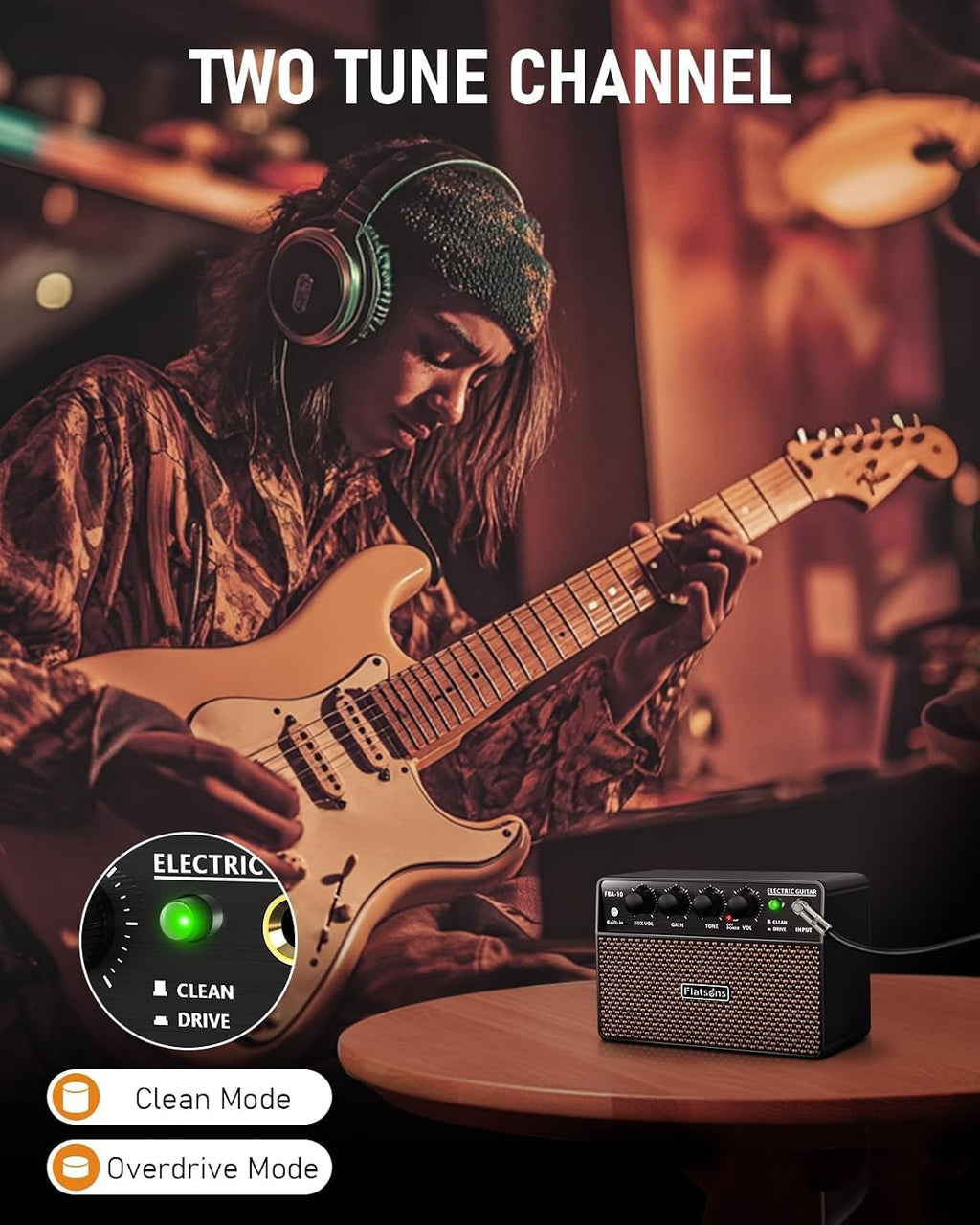 10W Mini Guitar Amp,Rechargeable Electric Guitar Amplifier | with Clean/Drive Channel,6H Working,3.5mm headphone jack