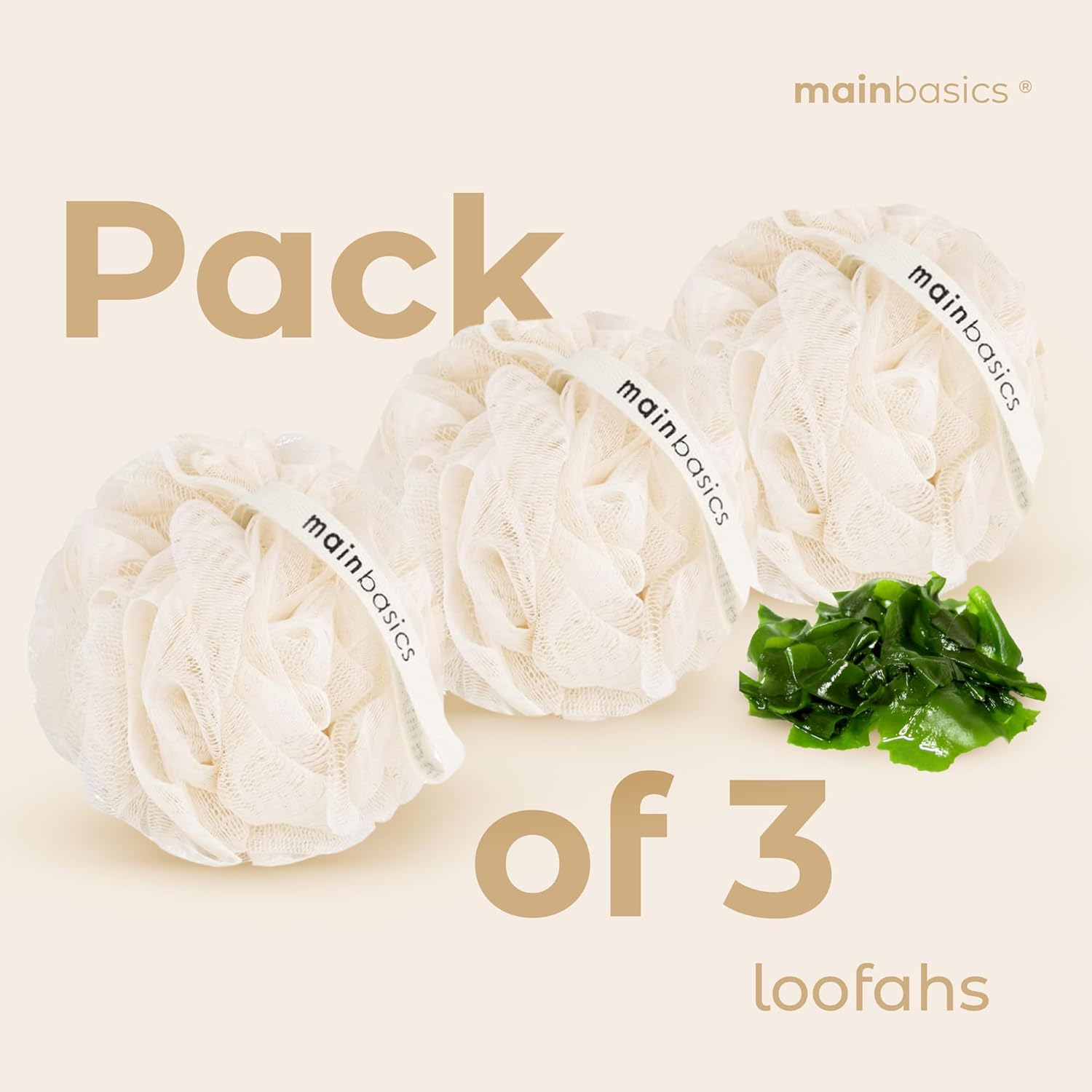 Seaweed Infused Bath Shower Loofah Sponge Pouf Body Wash Scrubber (Set of 3)