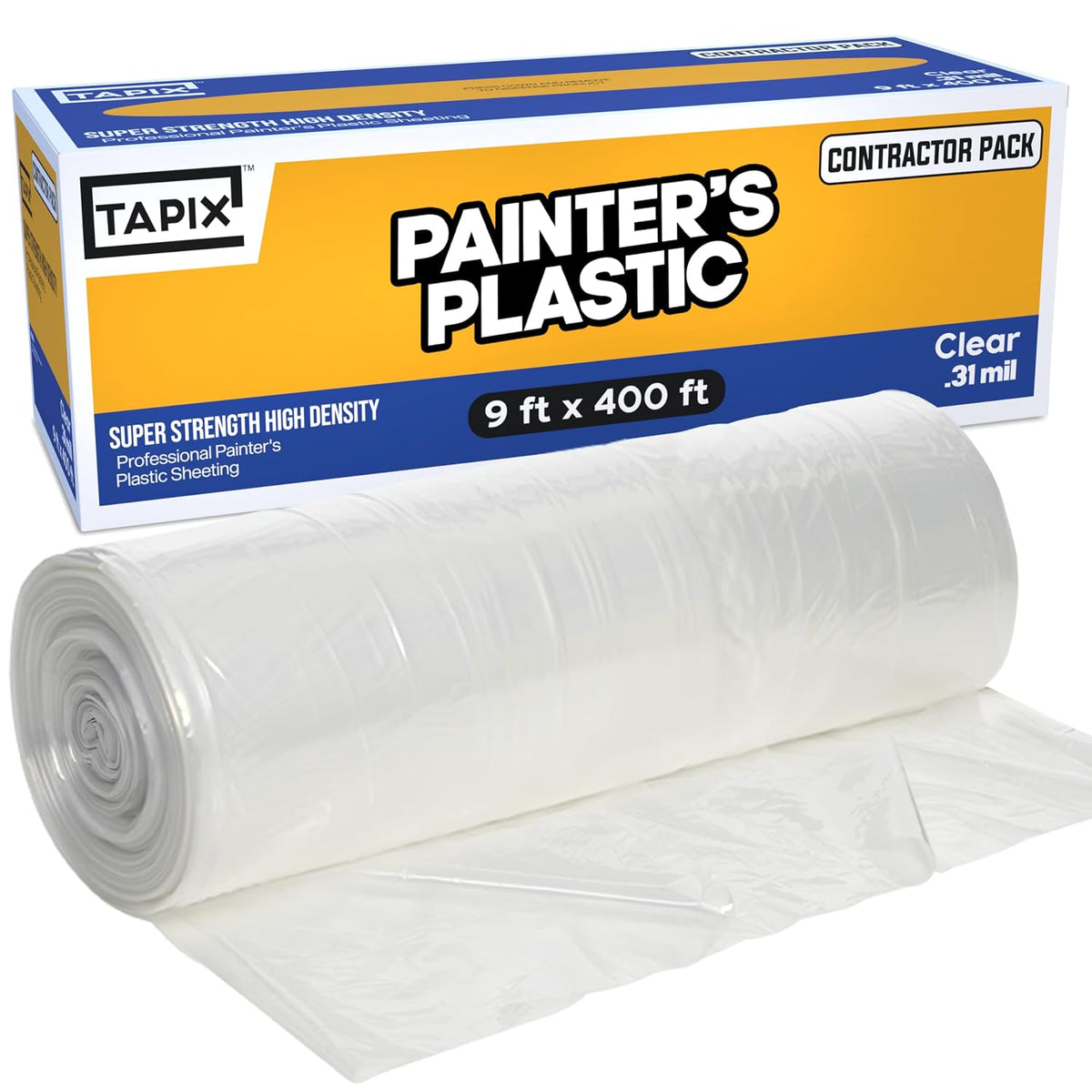 Painter's Plastic Film, 400' Length x 9' Width High, High Density Painters Plastic Sheeting Roll in Box with Dispense