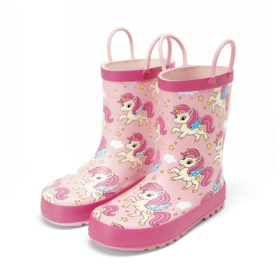 Kids Rubber Rain Boots,Pink/Unicorns,7 Toddler