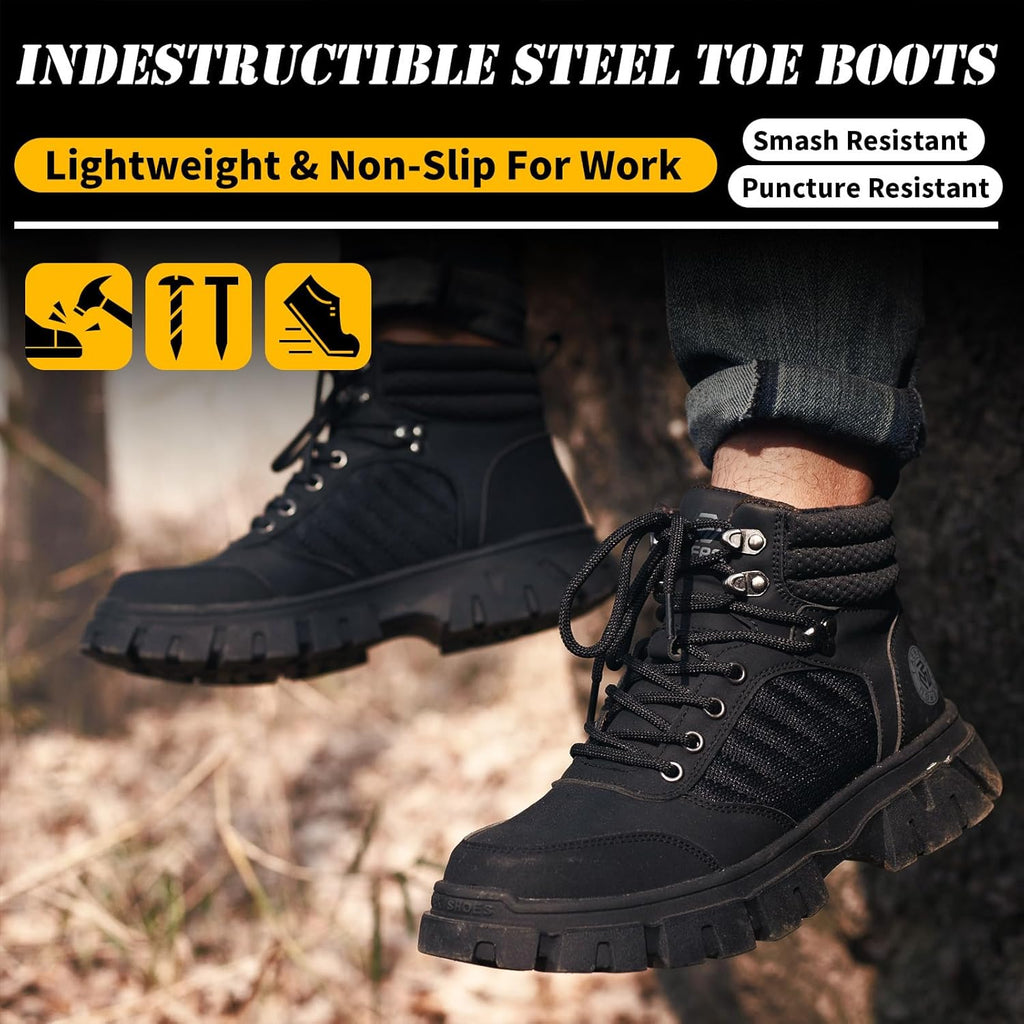 Waterproof Steel Toe Boots For Men-6 Inch Comfortable Mens Safety Work Boots Indestructible Steel Toe Shoes