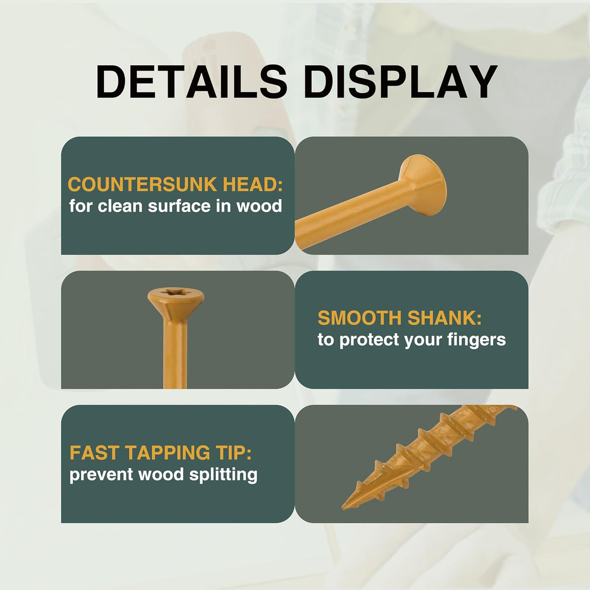 Deck Screws 2 Inch Wood Screws #8 x 2, 630 Pcs, Rust Resistant Structural Screws Tan Exterior Fence Screws Torx Drive