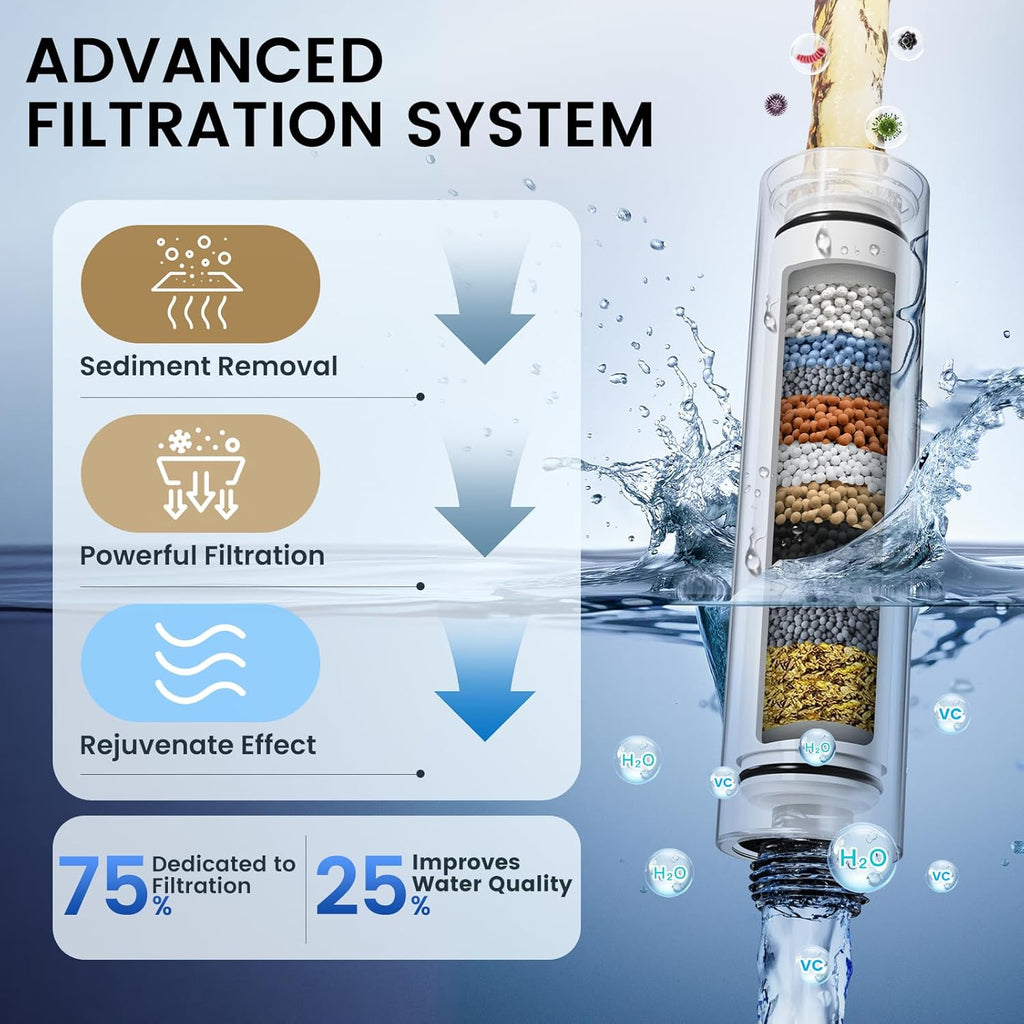 Filtered Shower Head with Handheld, High Pressure Shower Filter Head | ALL METAL, 6 Spray, Anti-clog Nozzles