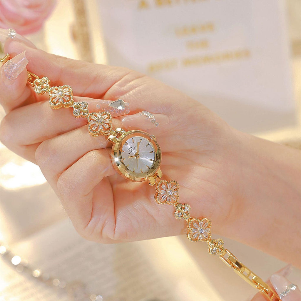 Vintage Gold Watch for Women Hollow Four Leaf Chain Bracelet Watch | Dainty Small Ladies Dress Quartz Watch,30M Water