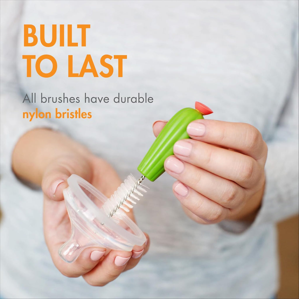 Cacti Bottle Cleaning Brush Set - Includes Bottle Brush, Nipple Brush, Detail Brush, and Straw Brush - Baby Bottle