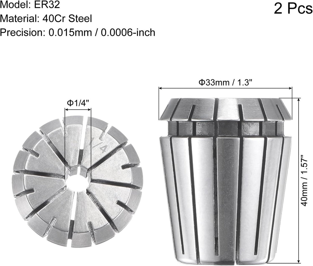 uxcell ER32 Spring Collet 1/4" Chuck for CNC Engraving Machine Lathe Milling Tool 2pcs