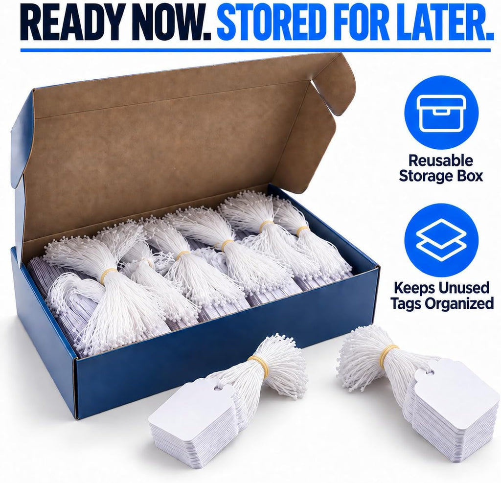 Price Tags with String Attached, 1000 White Tags, 1.75 x 1.09 in