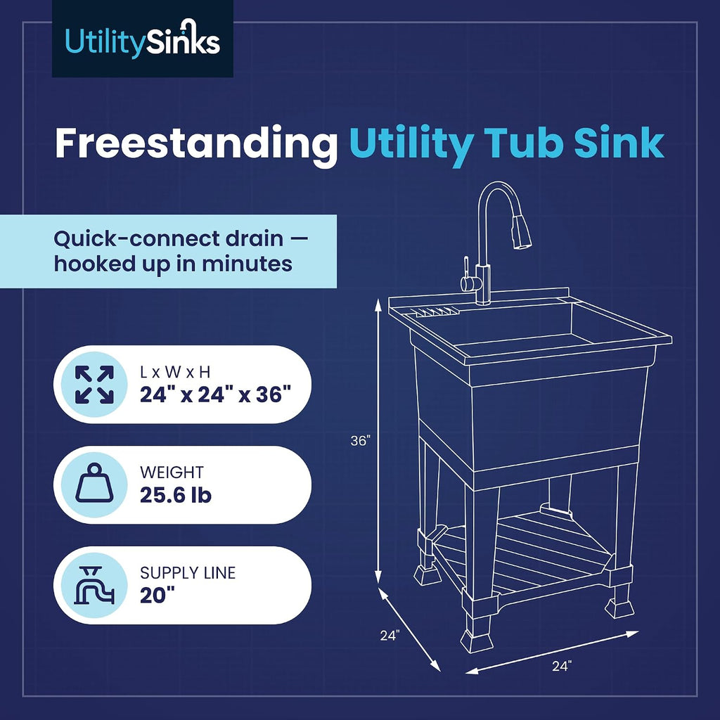 Utility Sink Black - Quick Connect Drain - 24 x 24 in
