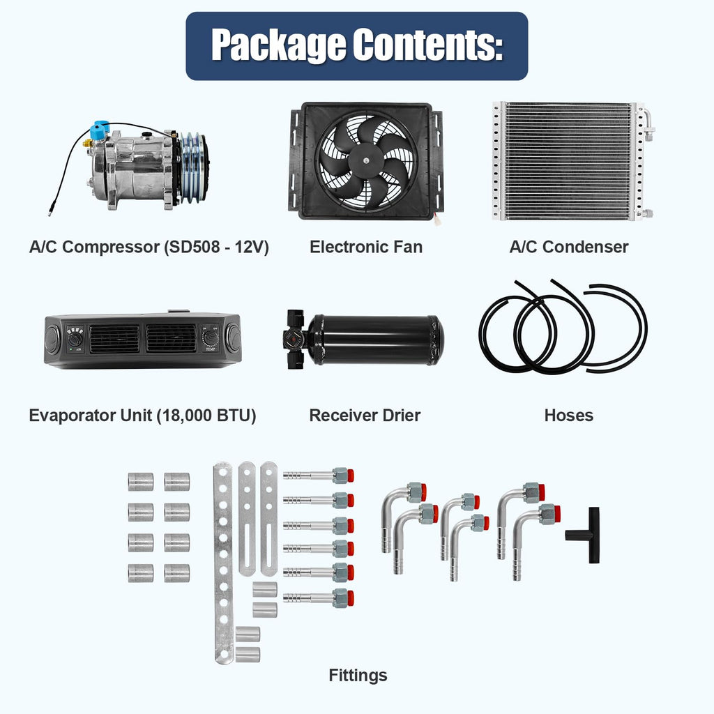 Universal 12V A/C Kit System 18000BTU Under Dash Air Conditioner
