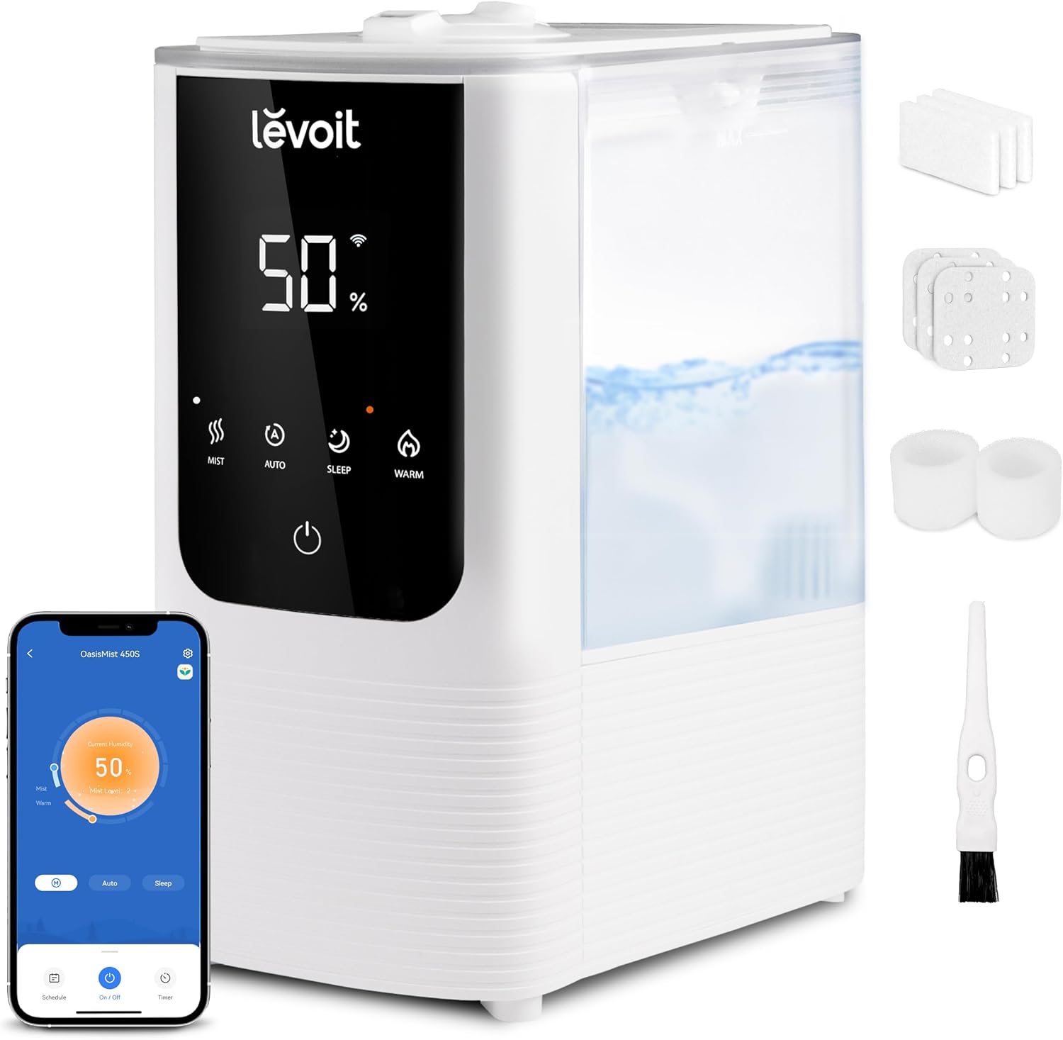 Humidifiers for Bedroom, Smart Warm and Cool Mist, Symptom Relief | OasisMist 4.5L Top-Fill Tank Runs 45H, Large