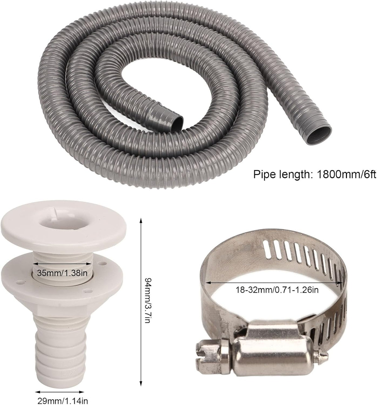Bilge Pump Hose Kit 1-1/8in Thru Hull Fitting for Marine Boat
