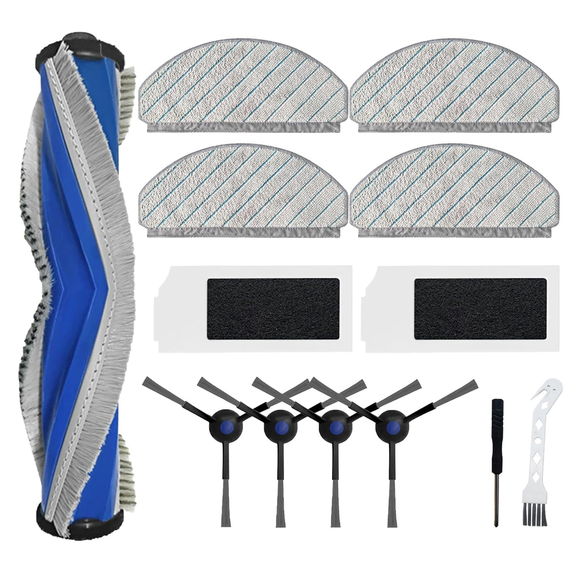 Odashen 13 Pcs Replacement Parts for ECOVACS DEEBOT N20 Plus / N20/ N20 PRO Plus Vacuum Cleaner Accessories, 1 Roller Brushes 4 Side Brushes 2 Filter 4 Mop Pads 1 Cleaning Brush 1 Screw Driver
