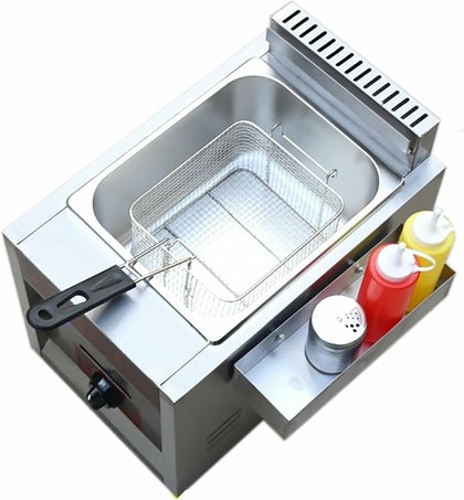 Commercial Deep Fat Fryer 8L/16L Gas, Stainless Steel Countertop, with Basket, Home Kitchen Restaurant