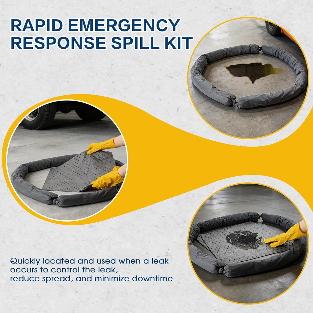 Universal Spill Kit for Chemical, Water & Garage Oil Cleanup 2 Pack