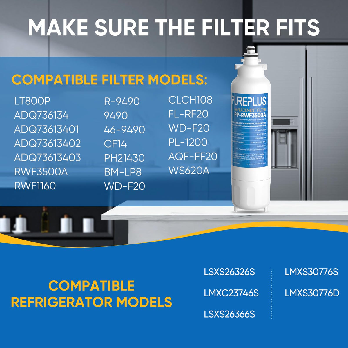RWF3500A Water Filter Replacement for LG LT800P, 4 Pack