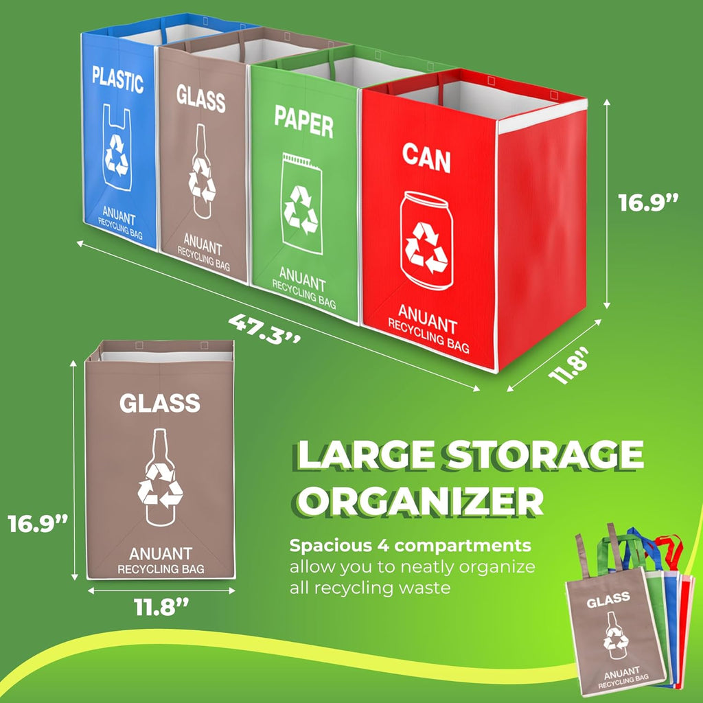 Separate Recycling Waste Bin Bags for Kitchen Office in Home - Large Size Sturdy Double Handles 10 Gallon Recycle