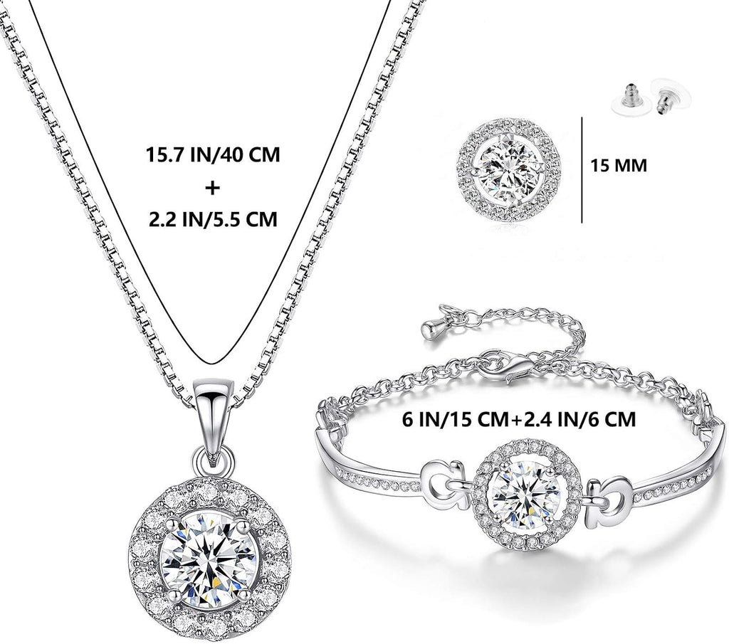 Jewellery Set Heart Pendant Necklace and Earrings Set Cubic Zirconia Jewellery for Women