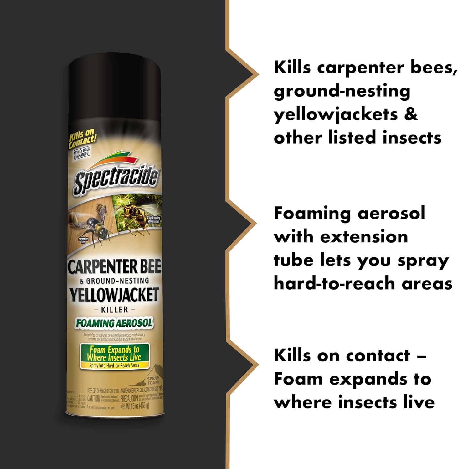 Carpenter Bee & Gound-Nesting Yellowjacket Killer 16 Oz, 3 Pack | Foaming Aerosol Kills on Contact, Expands To Where