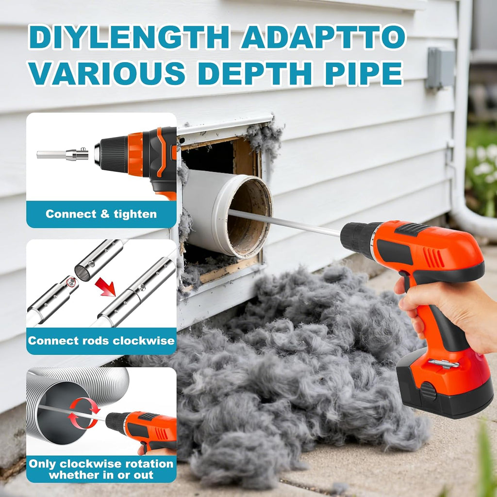 40Ft Dryer Vent Cleaner Kit Flexible Lint Remover