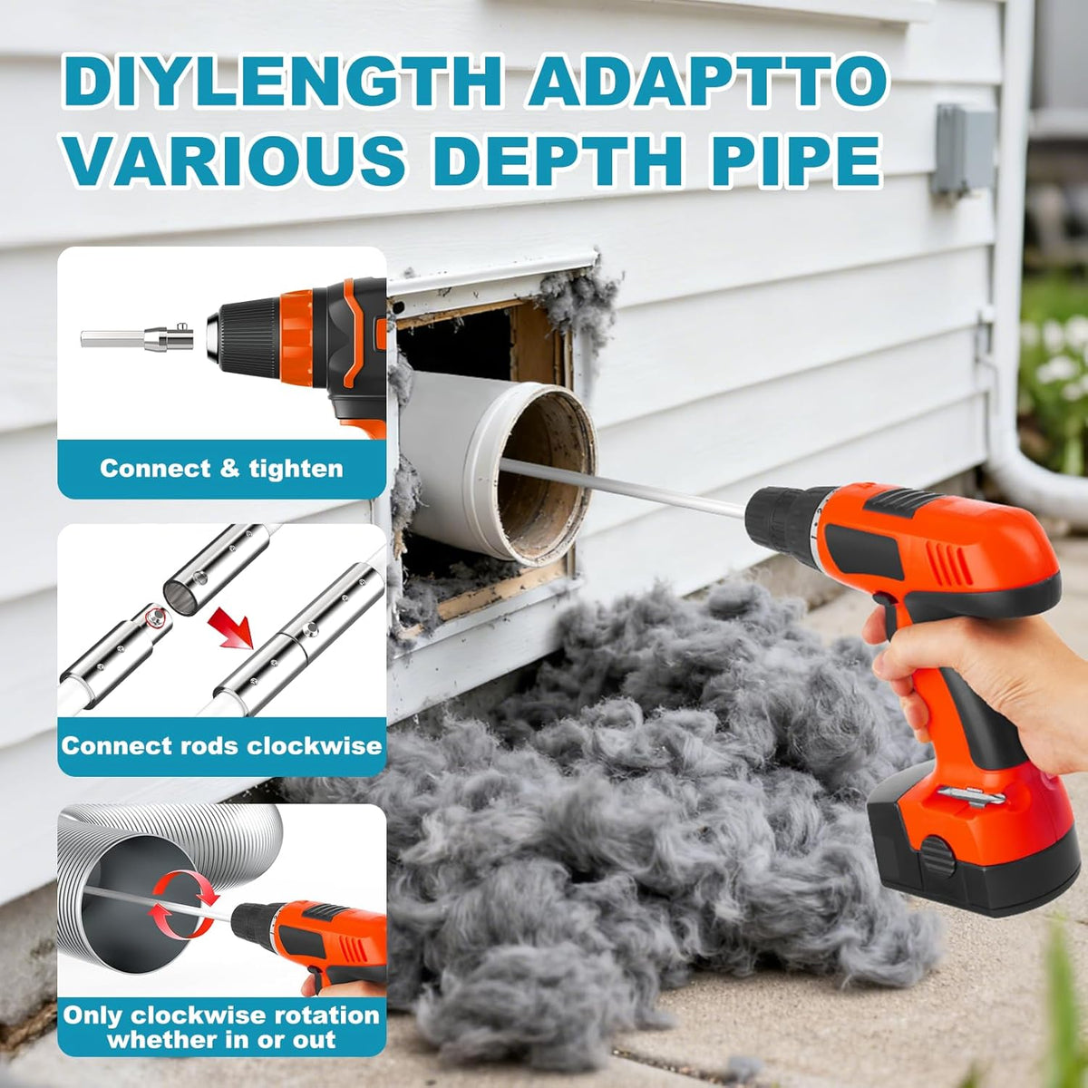 Dryer Vent Cleaner Kit - 15Ft Flexible Lint Remover
