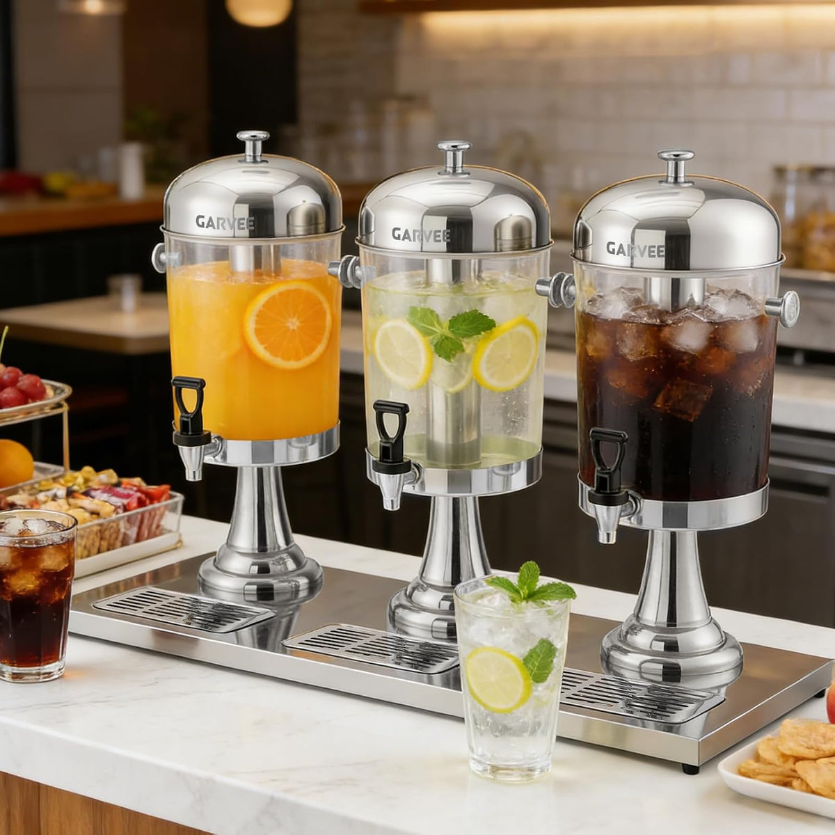 6.6 Gallon Commercial Drink Dispenser with Ice Core, Silver