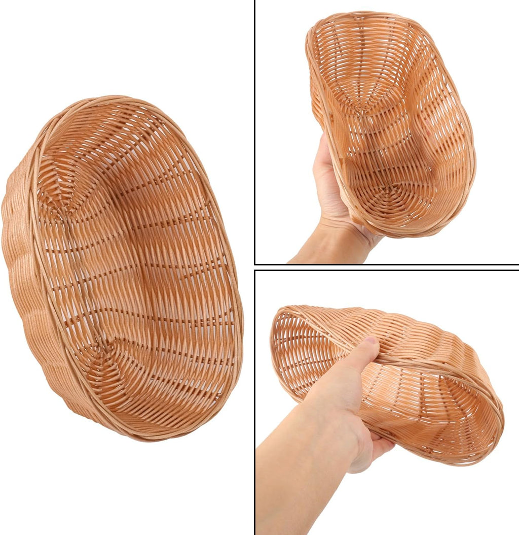 Geytetqi 20 Pack 10 x 7.5 x 2.75 Inch Oval Poly Wicker Bread Baskets Bulk, Plastic Oval Bread Baskets for Serving