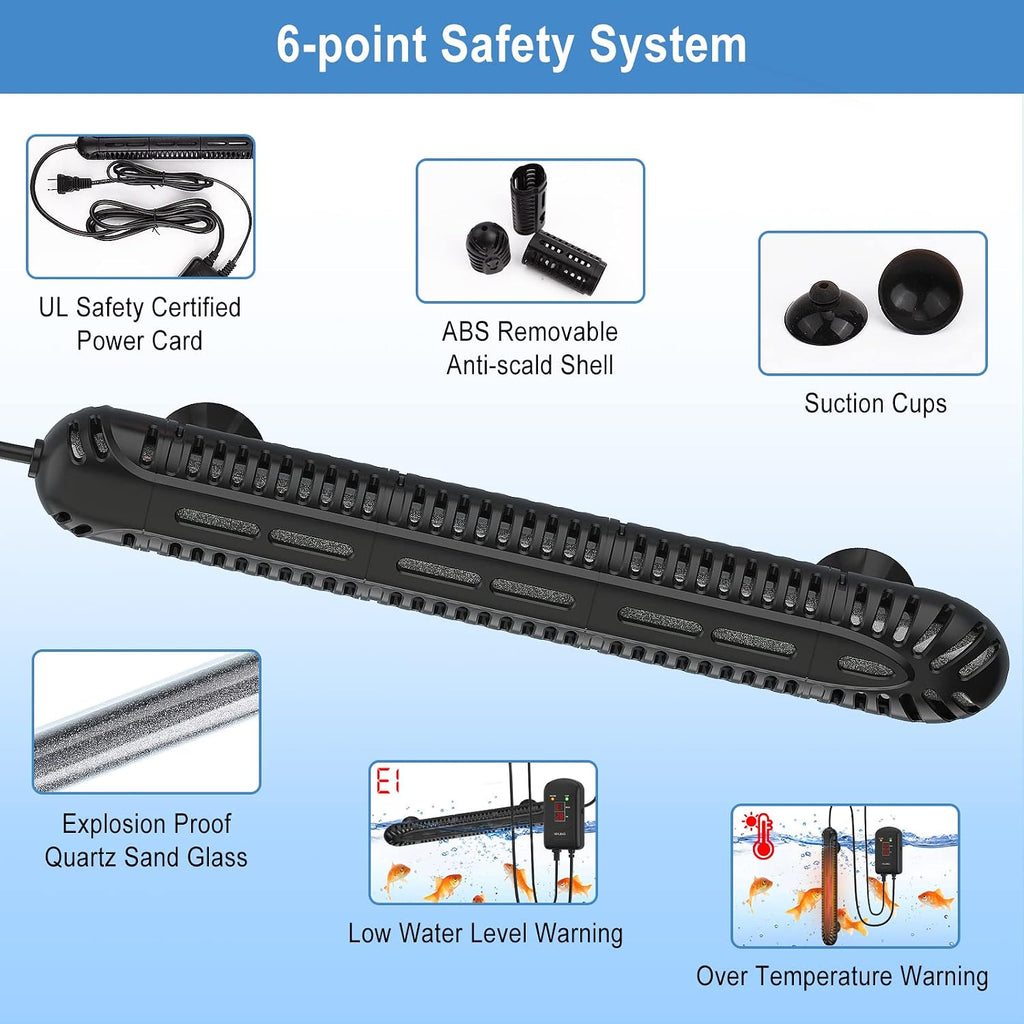Aquarium Heater, 100W Fish Tank Heater with LED Digital Display & 5 Safety Protection, Submersible Aquarium Heater