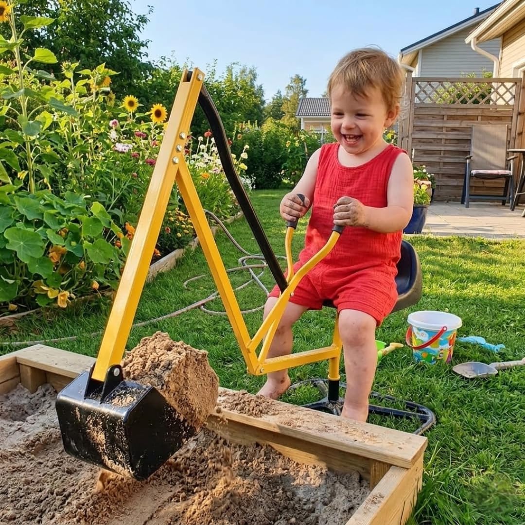 Crane Digger Toy, Ride On w Safer Stabilizing Base- Kid Outdoor Excavator | Play in Backyard- 100lb Capacity- Swing &