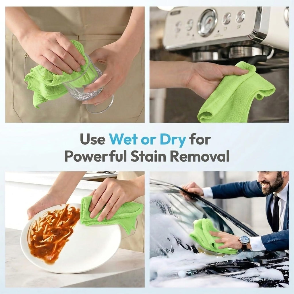 Microfiber Cleaning Cloth 12 Pack, 12 x 12 Inch,Green