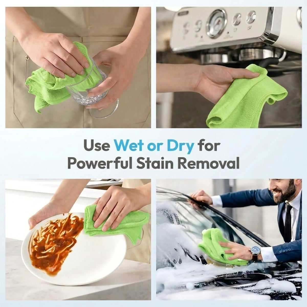 Microfiber Cleaning Cloth 12 Pack, 12 x 12 Inch,Green