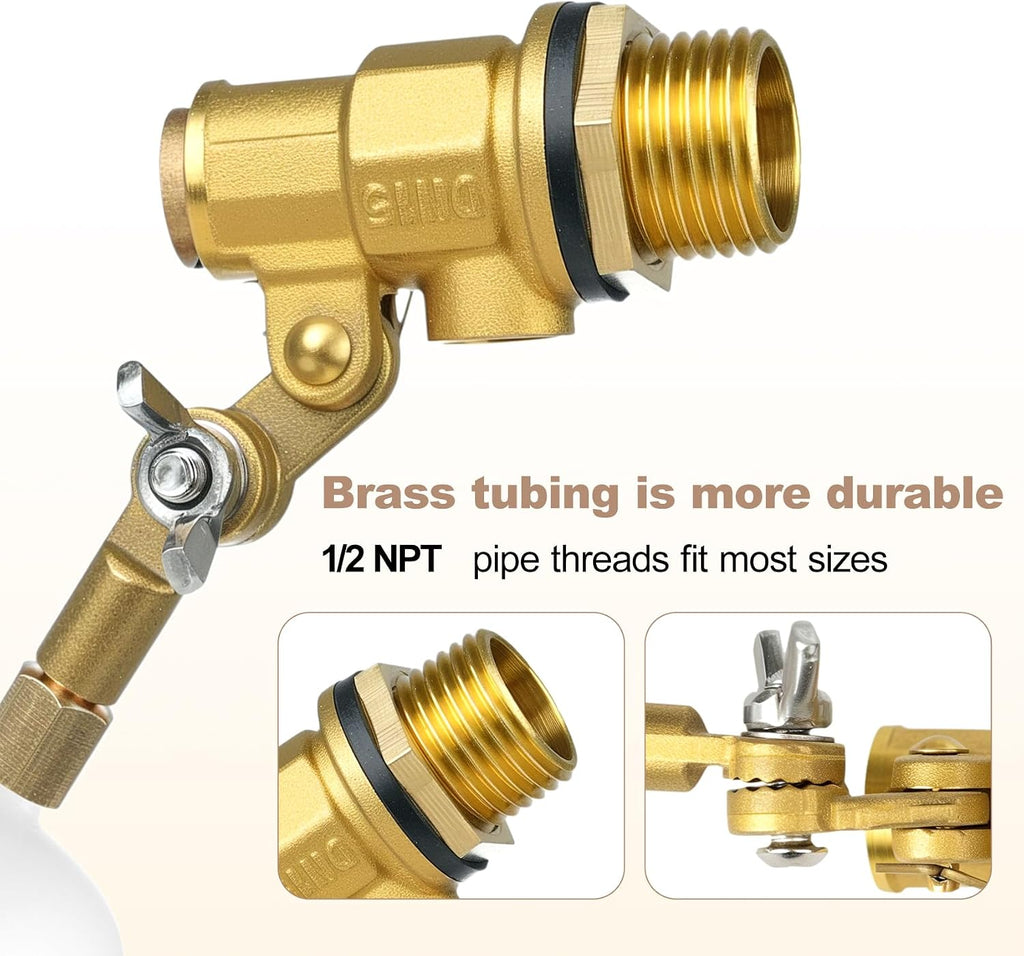 1/2 Inch Brass Water Float Valve - Pool Auto Fill Float Valve-Float Valve for Water Tank-Garden Hose Float Valve, Automatic Water Level Control for Pool, Pond, Fountain, Aquarium(2Pcs)