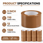 Brown Packing Tape 3 Inch x 110 Yards, 12 Rolls (1320 Yards Total)