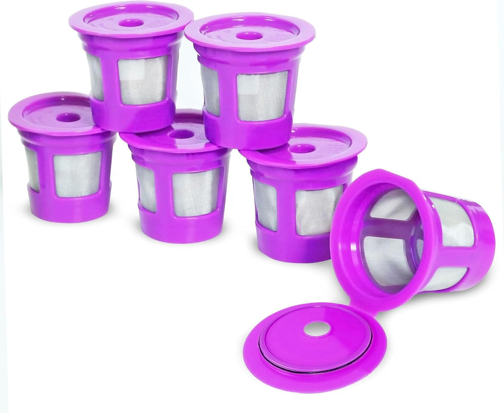 Café Save Reusable K-Cup Coffee Filter Cups, 6 Pack | Refillable 1-Stream Capsules, Built-In Mesh Strainers, 100% BPA