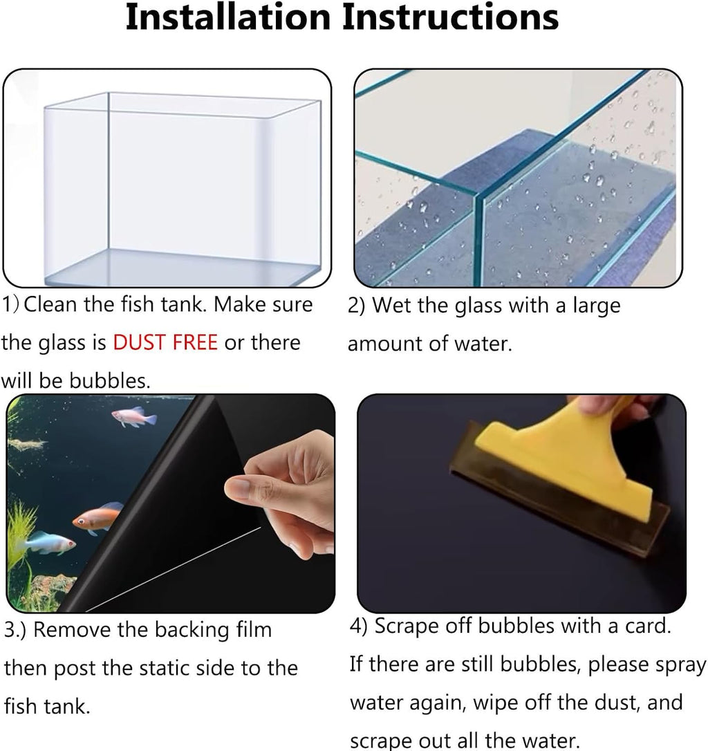 Black Aquarium Background Film, Static Cling PVC, 11.8" H × 39" W