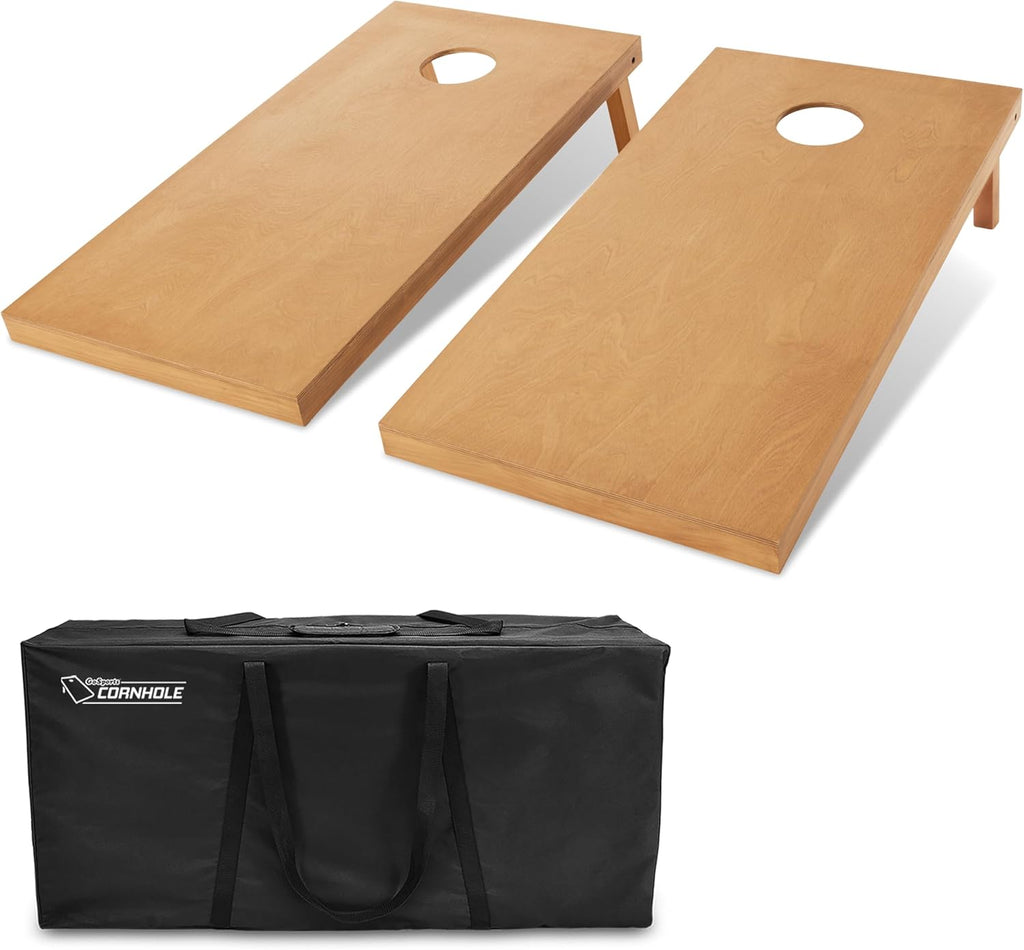 4 ft x 2 ft Regulation Size Wooden Cornhole Boards Set with Light Brown Finish - Includes Carrying Case (Choose Your