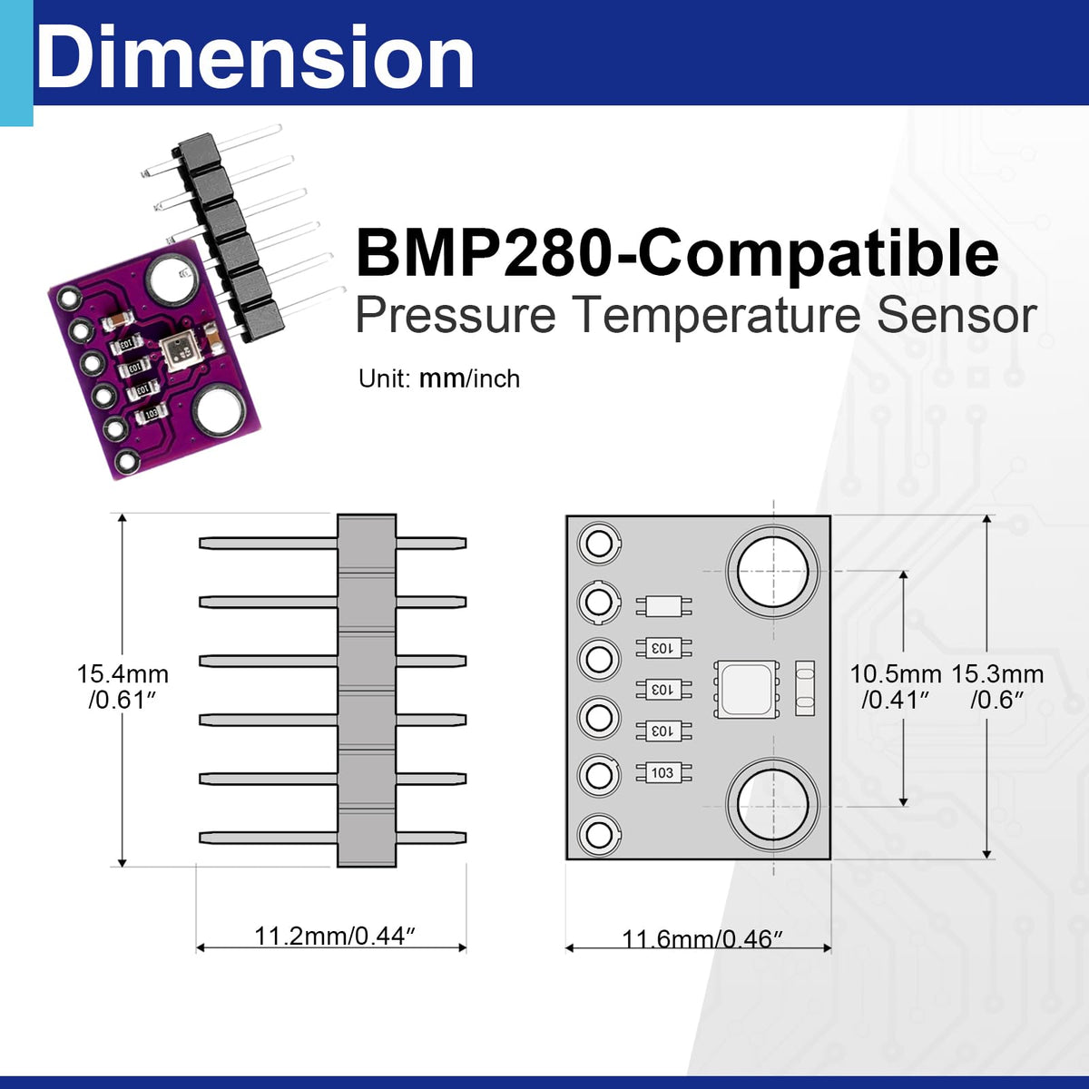 6 Pack BMP280 Atmospheric Pressure Sensor Modules, 3.3V I2C/SPI