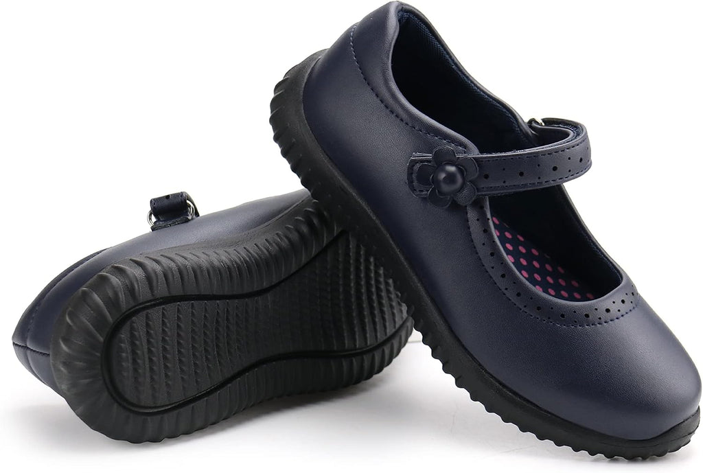 Girl's Mary Jane School Uniform Shoes | Lightweight, Non-marking Sole, Hook & Loop Strap, Soft Insole, All Day