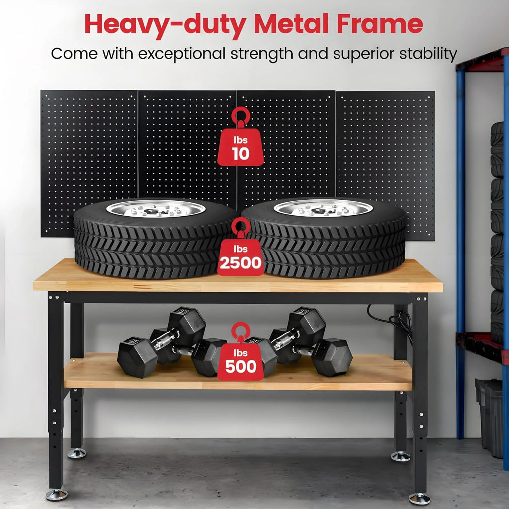 60" Adjustable Height Workbench with Storage Shelf