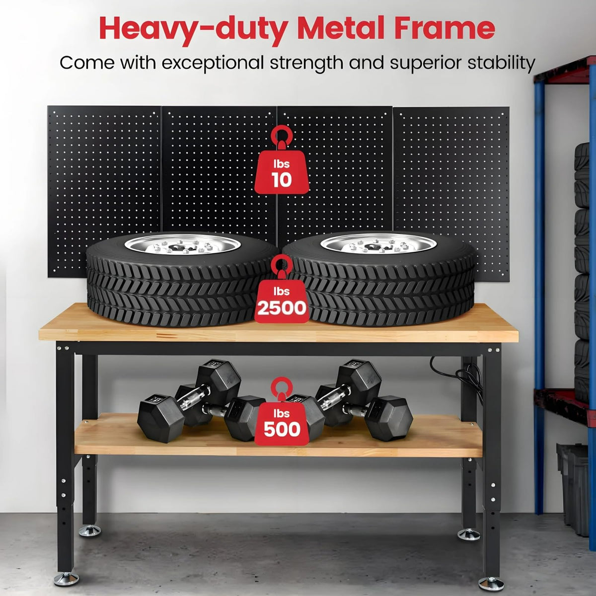60" Adjustable Height Workbench with Storage Shelf