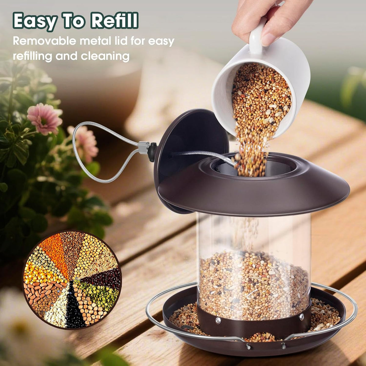 Bird Feeders for Outdoors, Hanging Small Metal Roof Bird Feeder with Clear Tube Seed Capacity for Viewing Cardinal