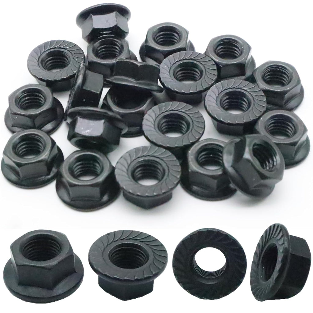 20Pcs M8 x 1.25mm Flange Nut, Carbon Steel Thread Hardware Nuts Serrated Flange Lock Nuts Metric Hex Flange Nuts Bright Finish (Black)