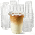 12oz Clear Plastic Cups with Lids and Straws 100 Pack