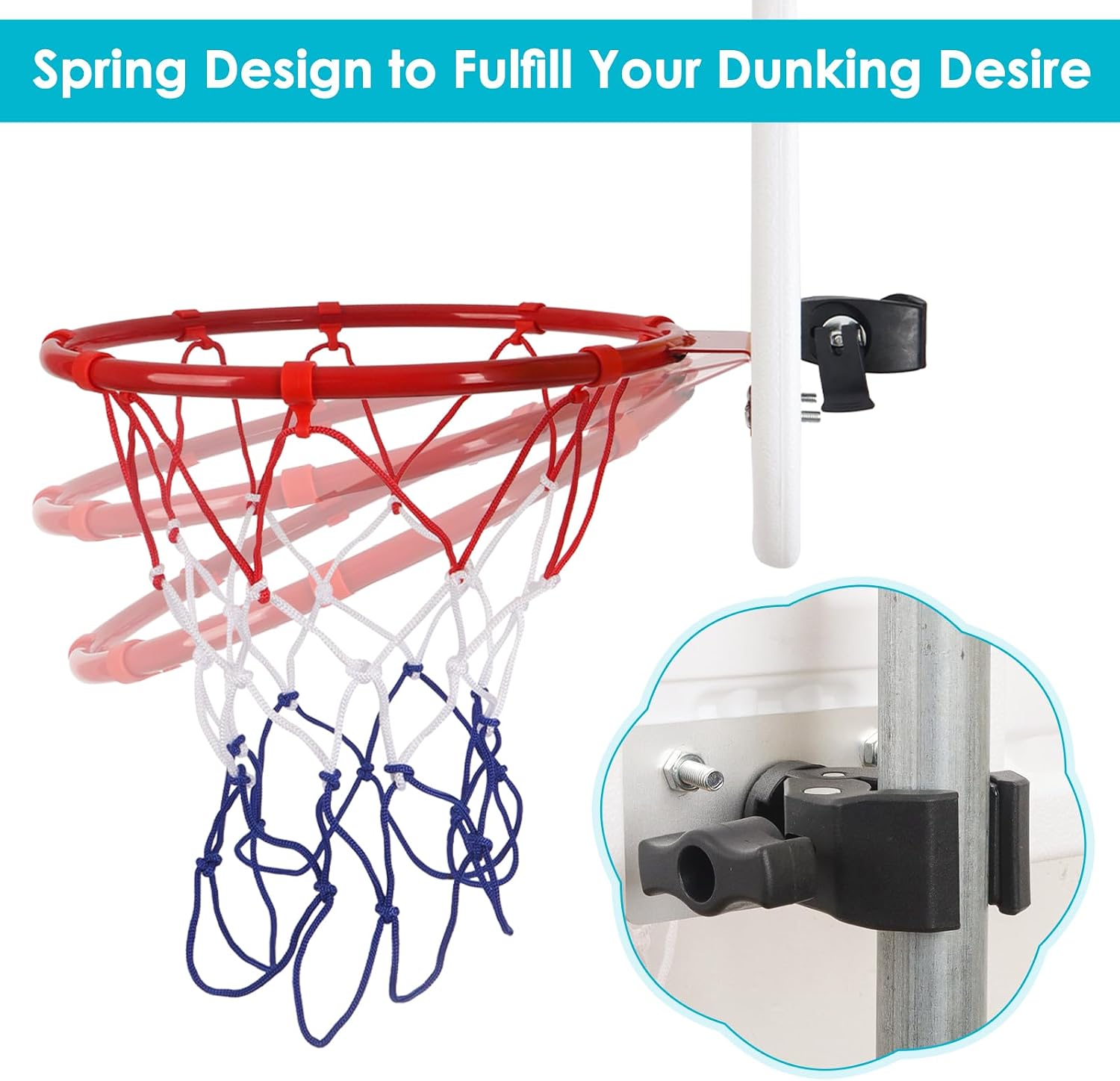 Trampoline Basketball Hoop with 2 Mini Basketball Easy to Install, Upgraded Basketball Hoop for Trampoline Dunk, Fit